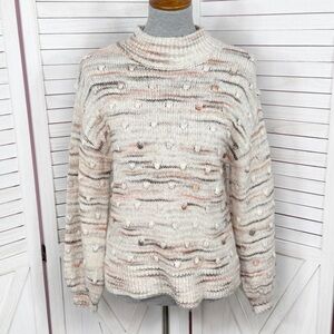 Loft Space Dyed‎ Knobby Bobble Mock Neck Sweater Cream Beige XSmall XS